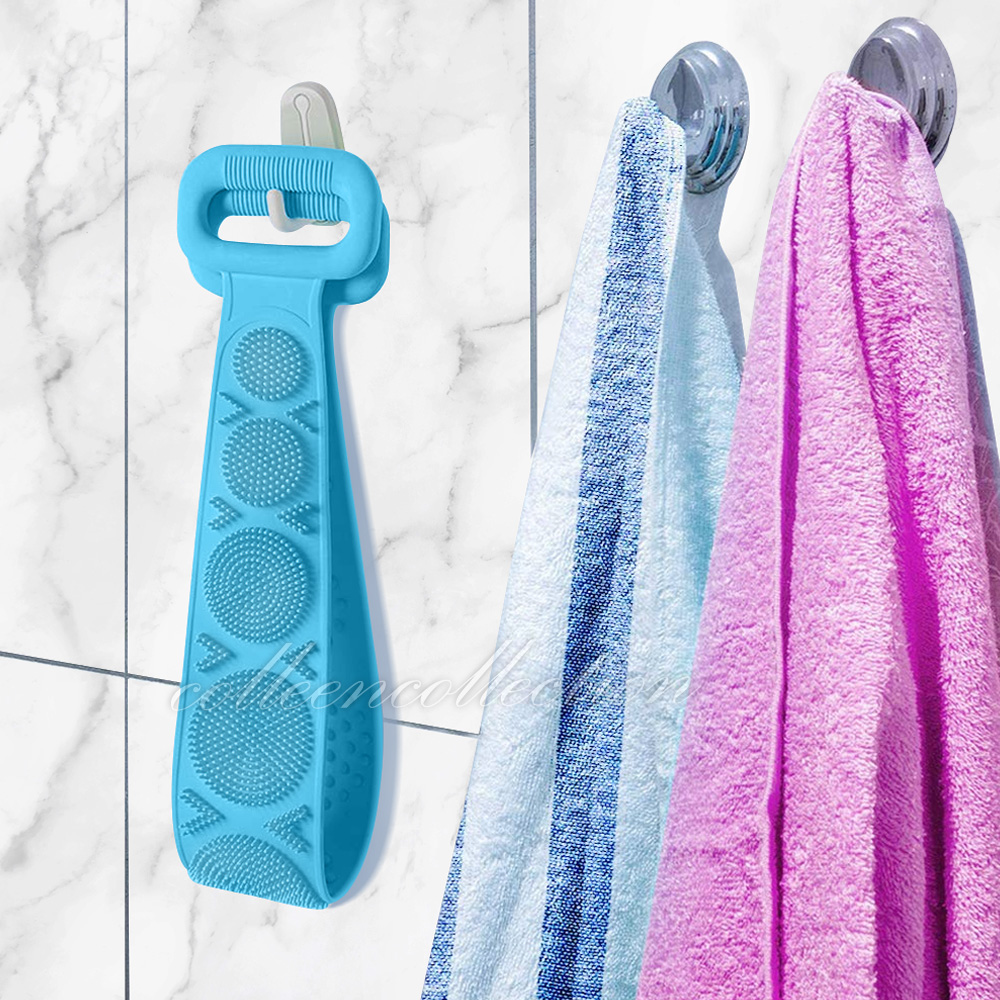 Bath Silicone Brush Exfoliating Back Strap Scrub Shower Body Scrubber
