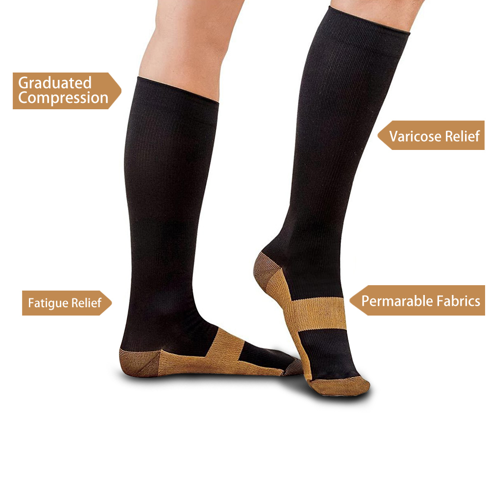 2 Pairs Miracle Copper Compression Socks Anti Fatigue Unisex Travel DVT ...