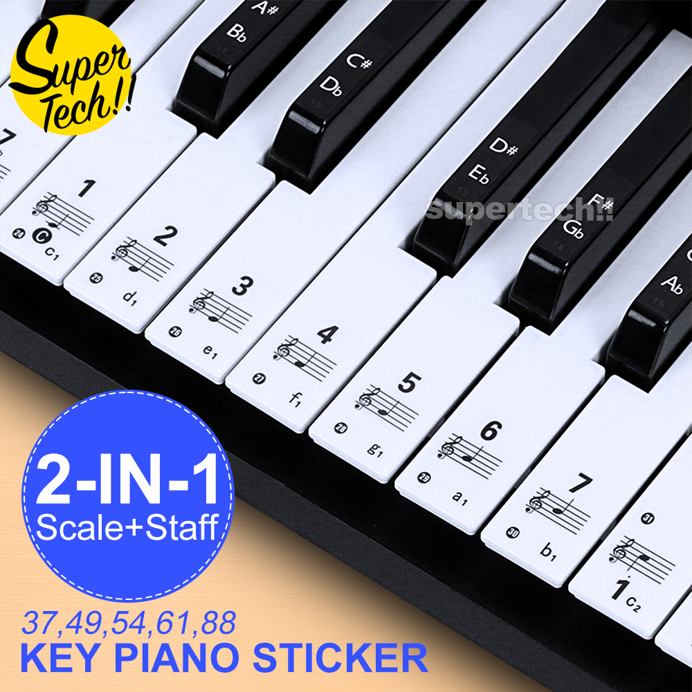 TRANSPARENT Keyboard / Piano Stickers up to 885461 KEY Set to learn ...