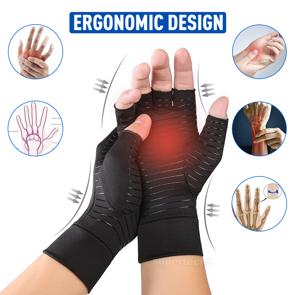 Compression Copper Arthritis Gloves Hand Wrist Brace Finger Pain Relief ...